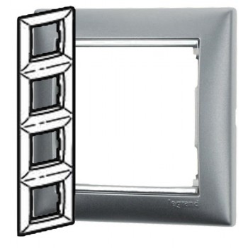 Рамка установочная 4-постовая вертикальная цвет алюминий/серебро Legrand серии Valena